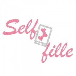 Appliqué thermocollant personnalisé selfie rose et argenté en flex pailleté