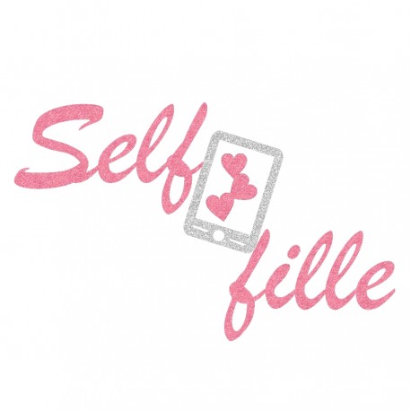 Appliqué thermocollant personnalisé selfie rose et argenté en flex pailleté