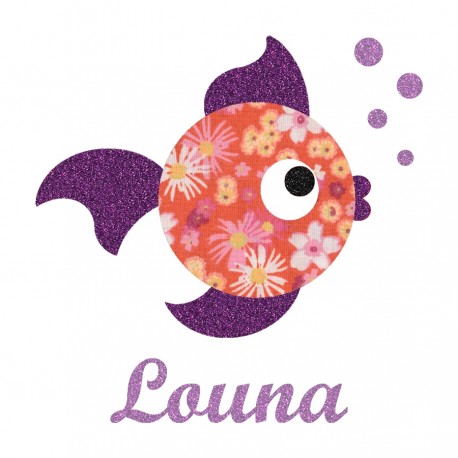 Appliqué thermocollant personnalisé poisson tissu liberty orange et flex pailleté