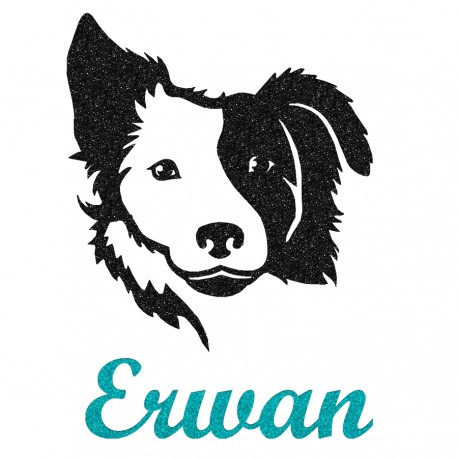 Appliqué thermocollant personnalisé garçon chien border collie en flex pailleté