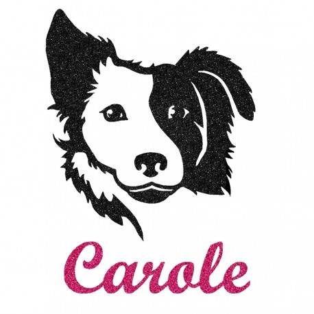 Appliqué thermocollant personnalisé fille chien border collie en flex pailleté