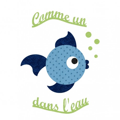 Appliqué thermocollant comme un poisson tissu liberty bleu et flex pailleté