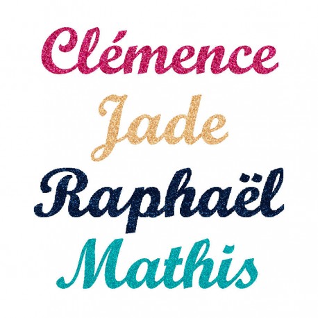 Appliqué thermocollant prénom personnalisé écriture 4 en flex pailleté