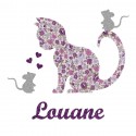 Appliqué thermocollant personnalisé chat et souris liberty mauve et flex pailleté