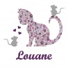 Appliqué thermocollant personnalisé chat et souris liberty mauve et flex pailleté
