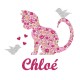 Appliqué thermocollant personnalisé chat et oiseau liberty rose et flex pailleté