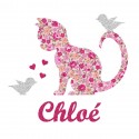 Appliqué thermocollant personnalisé chat et oiseau liberty rose et flex pailleté