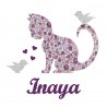 Appliqué thermocollant personnalisé chat et oiseau liberty mauve et flex pailleté