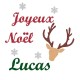 Appliqué thermocollant personnalisé prénom joyeux Noël renne en flex pailleté