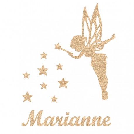 Appliqué thermocollant fée étoiles et prénom en flex brillant doré