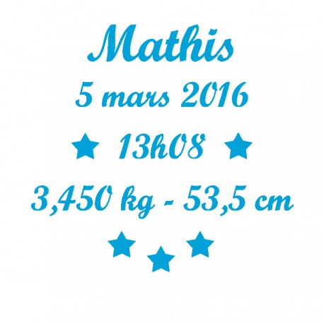 Appliqué thermocollant prénom date taille naissance en flex velours