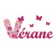 Appliqué thermocollant prénom écriture en liberty rose et flex pailleté