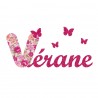 Appliqué thermocollant prénom écriture en liberty rose et flex pailleté