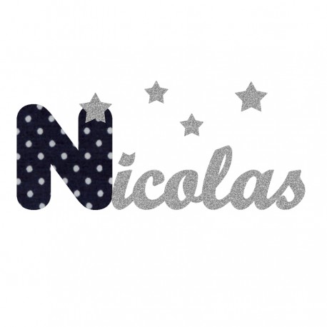 Appliqué thermocollant prénom écriture en tissu et flex pailleté