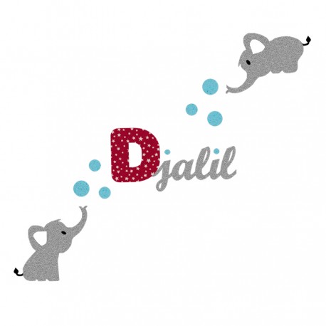 Appliqué thermocollant personnalisé éléphants en flex pailleté et tissu étoiles