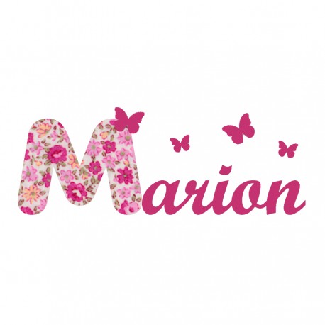 Appliqué thermocollant prénom écriture en liberty rose et flex velours