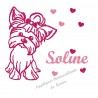 Appliqué thermocollant personnalisé chien Yorkshire rose en flex pailleté