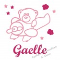 Appliqué thermocollant personnalisé fille avion et ours en flex pailleté