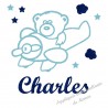 Appliqué thermocollant personnalisé garçon avion et ours en flex pailleté