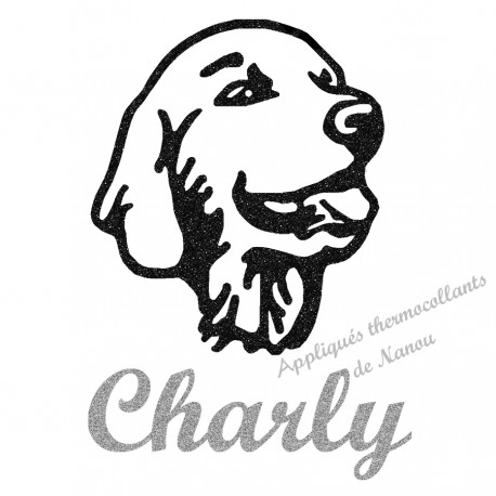 Appliqué thermocollant personnalisé tête de chien en flex pailleté
