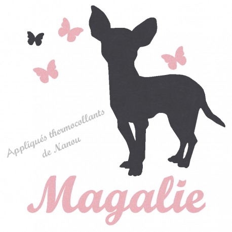 Appliqué thermocollant personnalisé fille chien chihuahua en flex velours