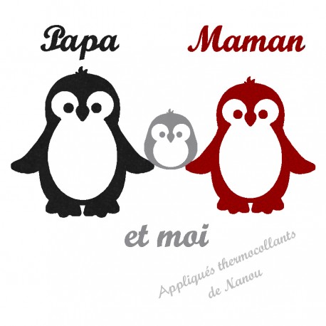 Appliqué thermocollant personnalisé famille pingouin en flex velours