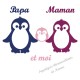 Appliqué thermocollant personnalisé famille pingouin fille en flex velours