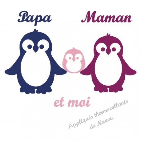 Appliqué thermocollant personnalisé famille pingouin fille en flex velours
