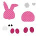 Appliqué thermocollant personnalisé lapin couché en tissu liberty rose et flex pailleté