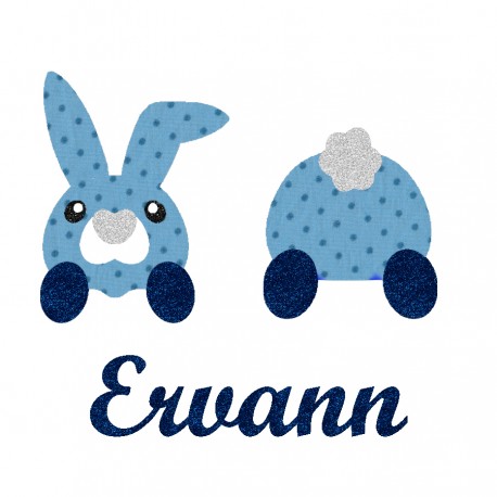 Appliqué thermocollantpersonnalisé lapin couché en tissu liberty rose et flex pailleté