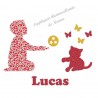 Appliqué thermocollant personnalisé enfant chat ballon en flex pailleté et liberty