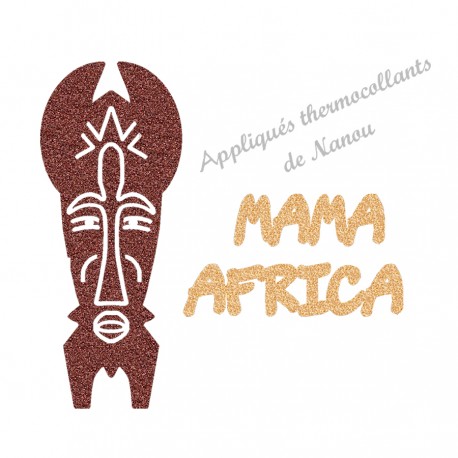 Appliqué thermocollant personnalisé masque Afrique texte en flex pailleté