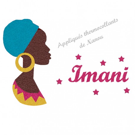 Appliqué thermocollant personnalisé Africaine en flax pailleté