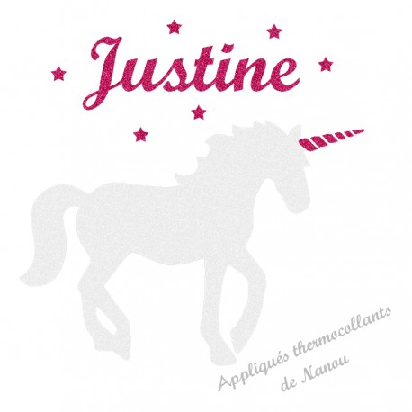 Appliqué thermocollant licorne et prénom en flex pailleté