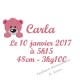 Appliqué thermocollant prénom ours rose date taille naissance en flex pailleté