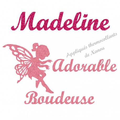 Appliqué thermocollant personnalisé prénom fée boudeuse flex pailleté