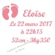 Appliqué thermocollant prénom petits pieds date taille naissance en flex pailleté