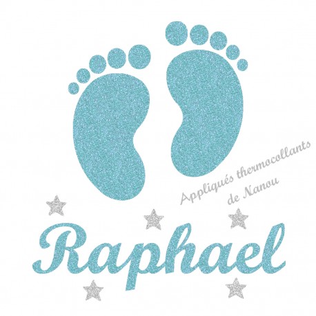 Appliqué thermocollant personnalisé petits pieds étoiles en flex pailleté