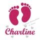 Appliqué thermocollant personnalisé petits pieds cœurs en flex pailleté