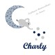 Appliqué thermocollant personnalisé éléphant sur lune en tissu liberty bleu et flex pailleté