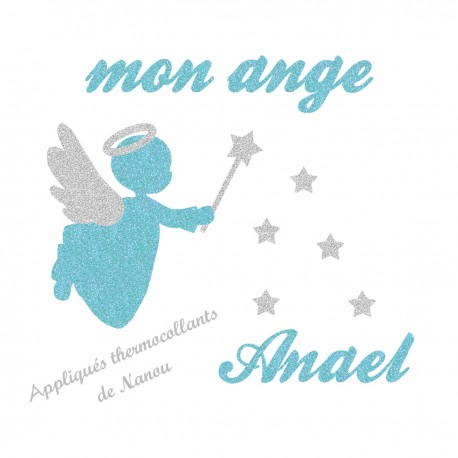 Appliqué thermocollant personnalisé ange baguette étoiles en flex brillant