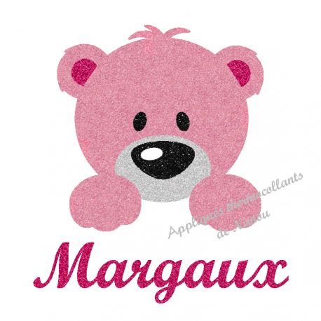 Appliqué thermocollant personnalisé ourson rose en flex pailleté