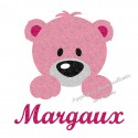 Appliqué thermocollant personnalisé ourson rose en flex pailleté