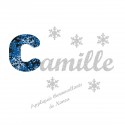 Appliqué thermocollant prénom écriture en liberty Noël bleu et flex pailleté argent