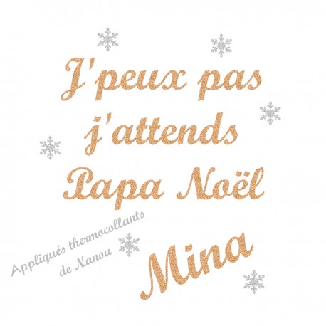 Appliqué thermocollant j' peux pas papa Noël flex pailleté doré