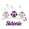 Appliqué thermocollant personnalisé petits pingouins liberty mauve et flex pailleté