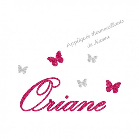 Appliqué thermocollant prénom fuchsia belle écriture en flex pailleté