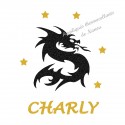 Appliqué thermocollant personnalisé dragon prénom jaune en flex pailleté