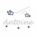 Appliqué thermocollant prénom écriture 5 étoiles marine en flex pailleté