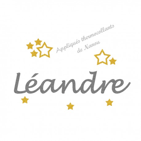 Appliqué thermocollant prénom écriture 5 étoiles jaune en flex pailleté